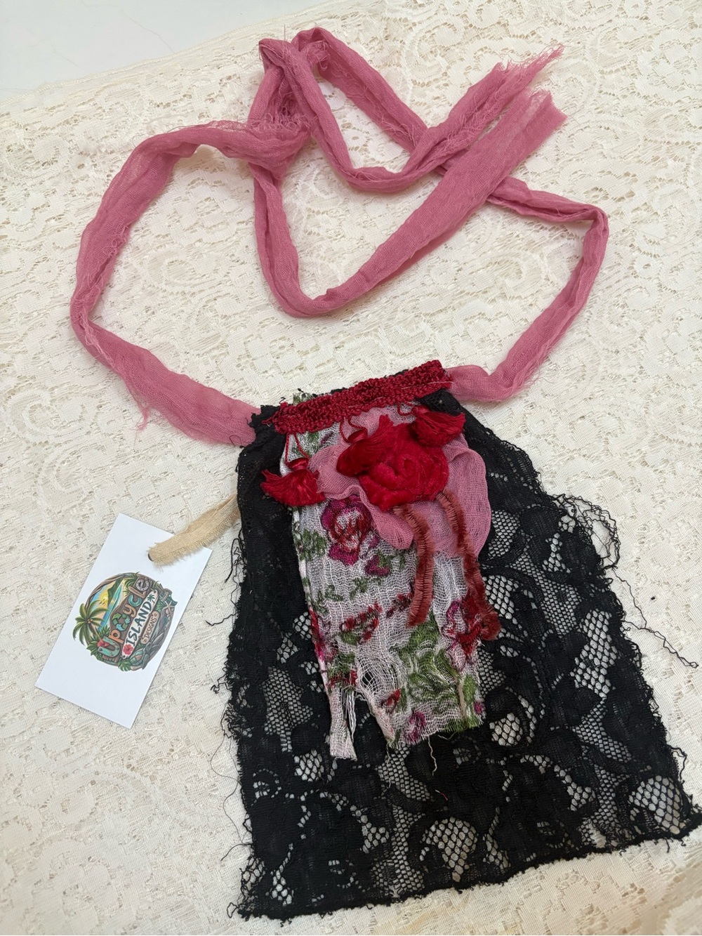 Hand Crafted Pink and Black Jabot Collar Necklace